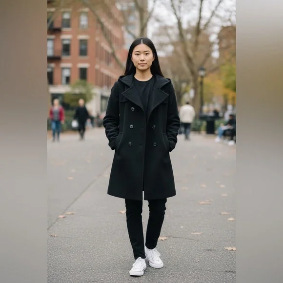 Covington Black Wool Outerwear Elegant Winter Peacoat Women’s Size Large Preppy - Picture 1 of 7